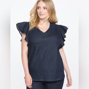 Eloquii ruffle sleeve stretch denim blouse plus size 24